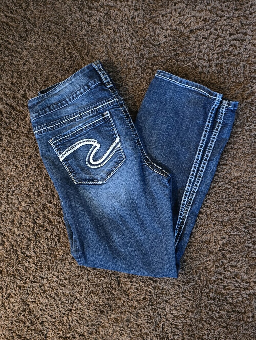Dark Blue Women's Denim Jeans with Contrast Stitching